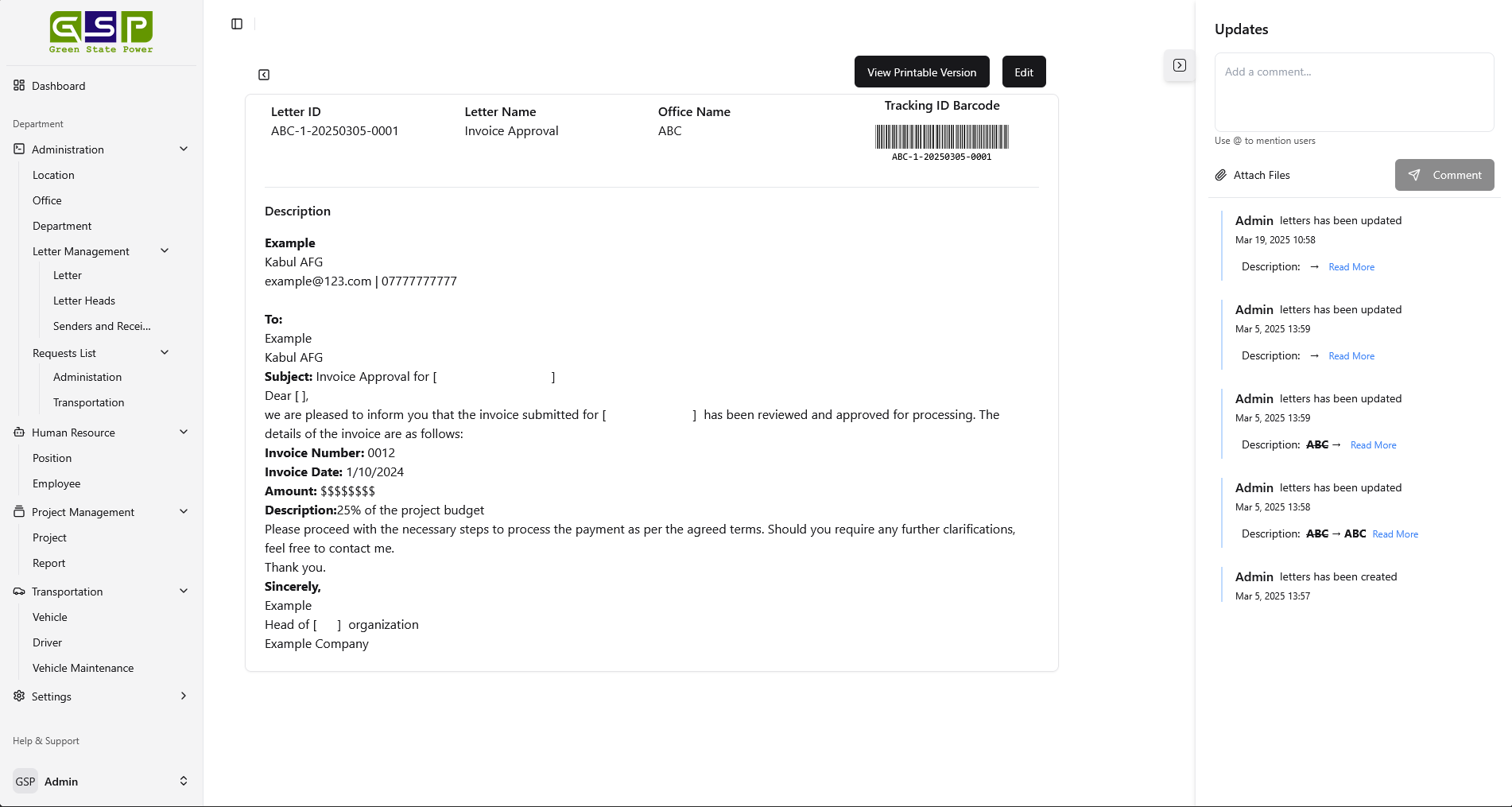 Details Page with Audit Log